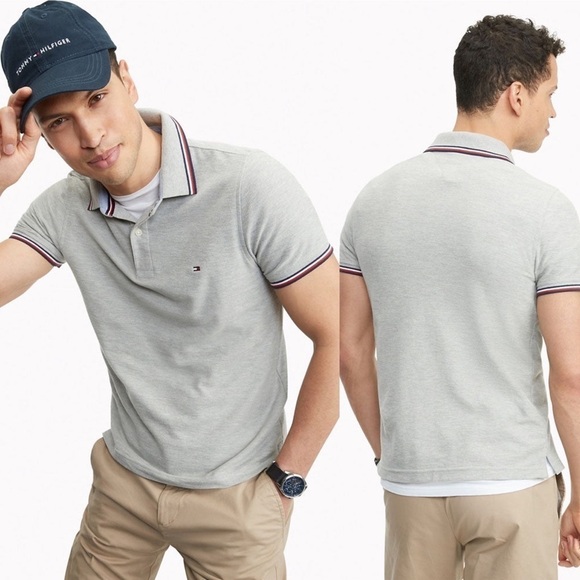 Tommy Hilfiger NWT  Gray Polo Waist Rise Hip Inseam/ Red White Blue Trim Large - Picture 1 of 15